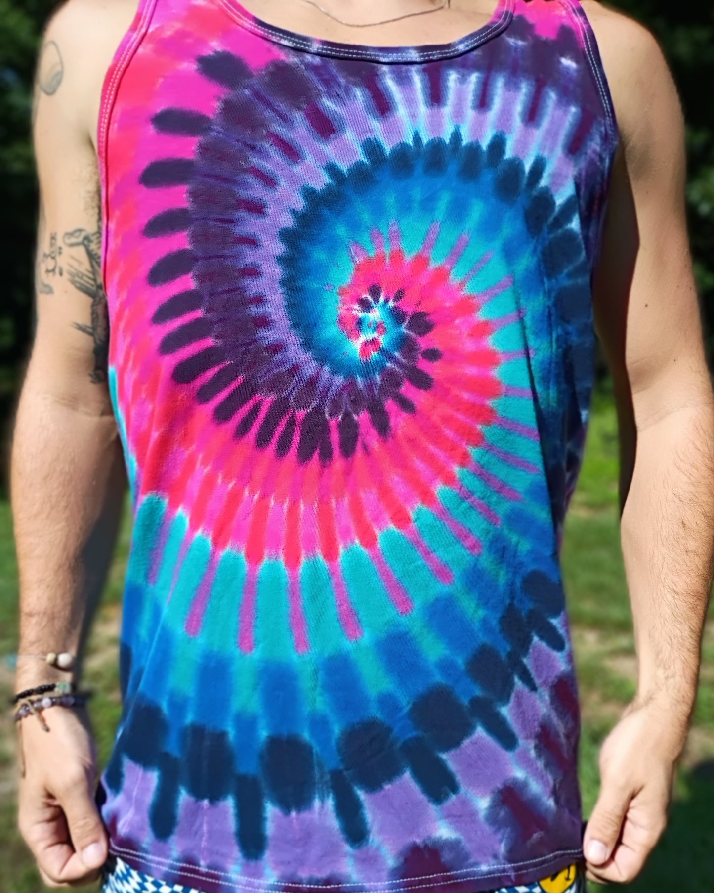 Berry Tie Dye Tank Top Spiral Modeled